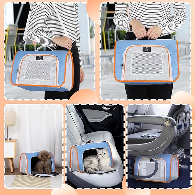 A4Pet Airline Approved Cat Carrier for Under 18 lbs, Soft-Sided Puppy Carrier Blue, 16.9 x 10.2 x 11, Medium