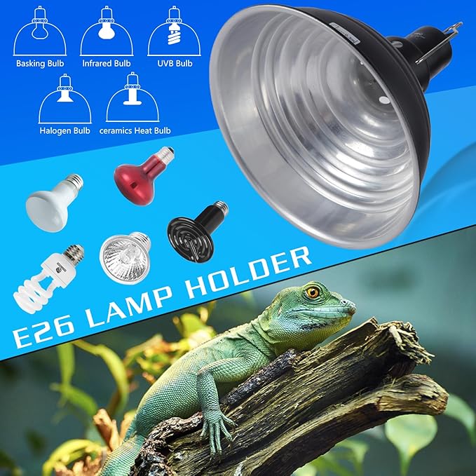 8.5 Inch Reptile Light Fixture Dome Heat Lamp Fixture UVB Heat Basking Lamp Fixture for Amphibian Reptile Terrariums，E26 Base