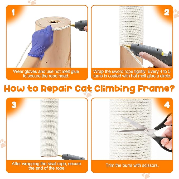 98FT/30M Cat Scratching Sisal Rope, 6mm Thick Natural Jute Rope for Scratch Posts, Cat Trees, DIY Projects, Sisal Rope for Cat Scratcher with 2 Cat Mouse Toys (White, 98ft)