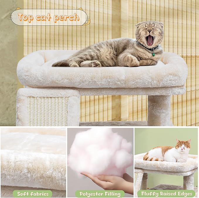 Small Cat Tree for Indoor Cats, Cat Tower with Scratching Post, Perch and Cozy Condo for Kittens and Adult Pets(Beige)