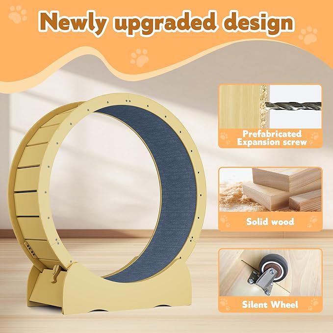 45" Cat Exercise Wheel, Cat Exercise Wheel for Indoor Cats, with Soft Carpeted Running Surface, Safety Lock & Quiet Design - Ideal Animal Running Wheel for Exercise, Walking, Training