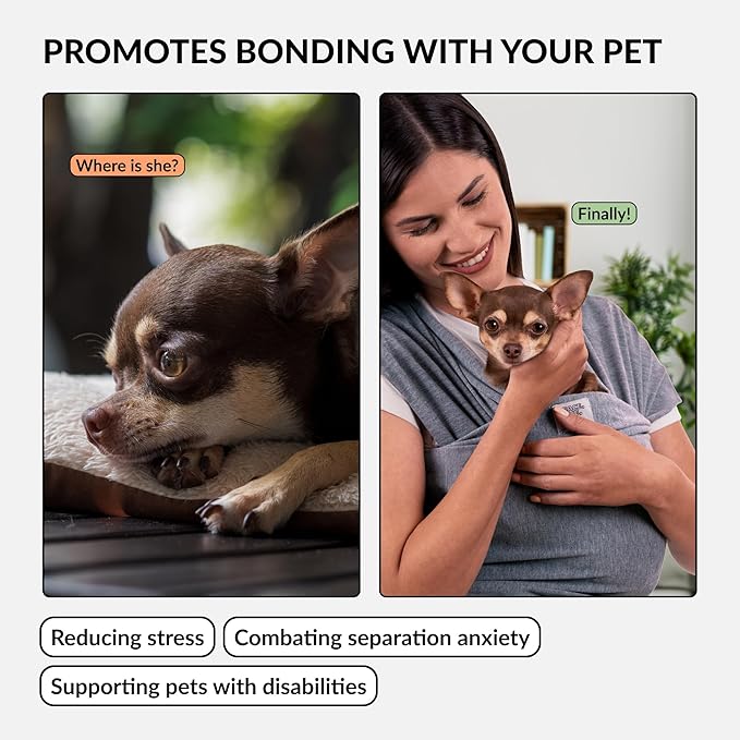 Dog Sling Carrier for Small Dogs - Anti-Anxiety Cat Sling, Puppy Pouch - Pet Sling in Gray Black Blue Green Pink Yellow (Gray, Large)