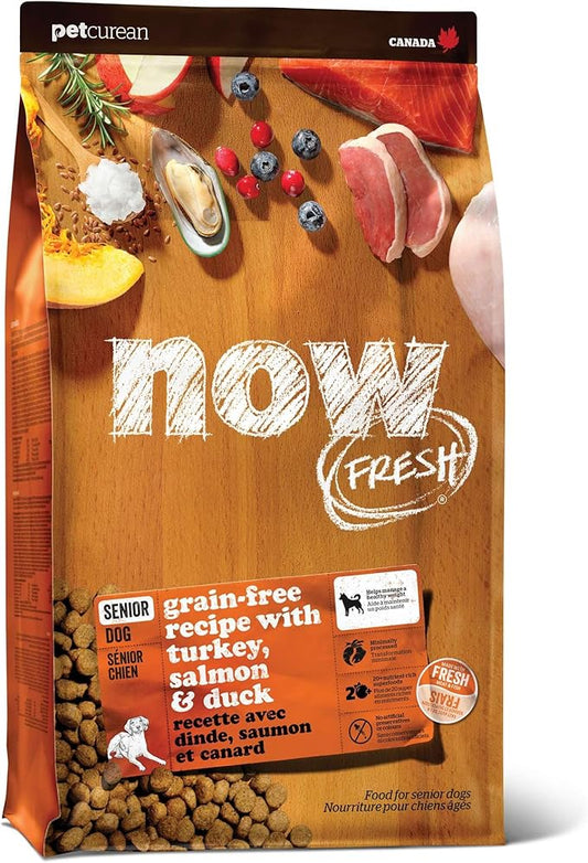 Now Fresh Grain-Free Senior Dry Dog Food with Turkey, Salmon & Duck, Premium Kibble Made with Real Meat & Fish, Chicken-Free Recipe, Glucosamine & Chondroitin for Healthy Joints, 12 lb Bag