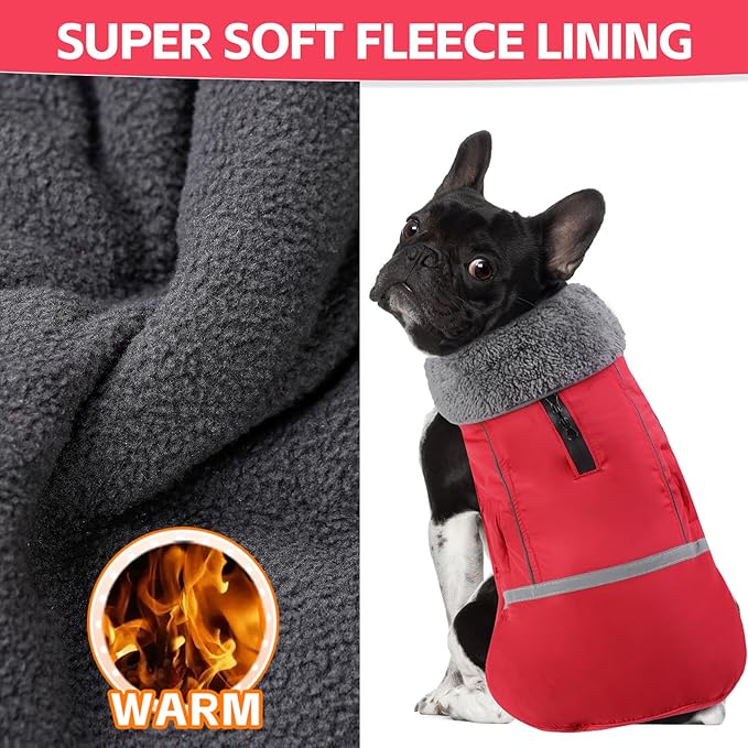 Doglay Dog Coat, Waterproof Dog Jacket Pet Winter Coat for Cold Weather with Thicken Furry Collar, Reflective Puppy Winter Jacket Warm Fleece Lining for Small Medium Large Pets