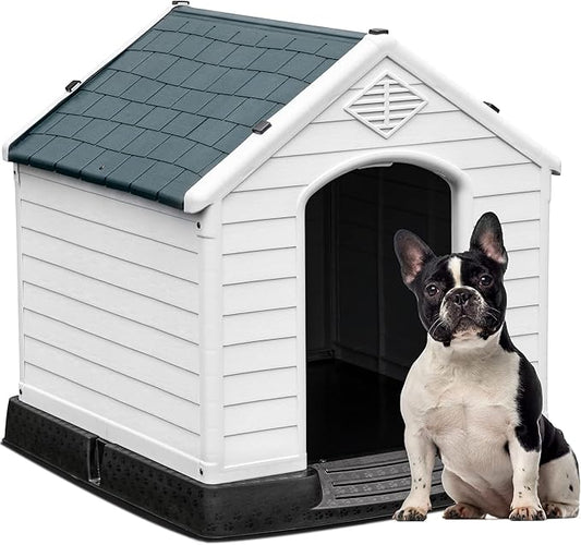 YITAHOME Large Plastic Dog House Outdoor Indoor Doghouse Puppy Shelter Water Resistant Easy Assembly Sturdy Dog Kennel with Air Vents and Elevated Floor