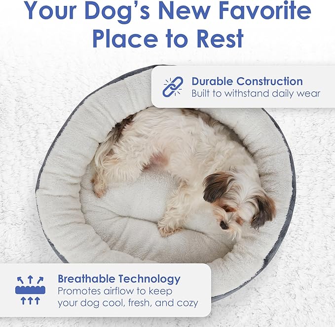 AMERICAN KENNEL CLUB 25" Mason Fabric Round Pet Bed - Stylish Washable Dog Bed with Non-Slip Bottom, Plush Sleeping Surface - for Cats, Medium Breeds