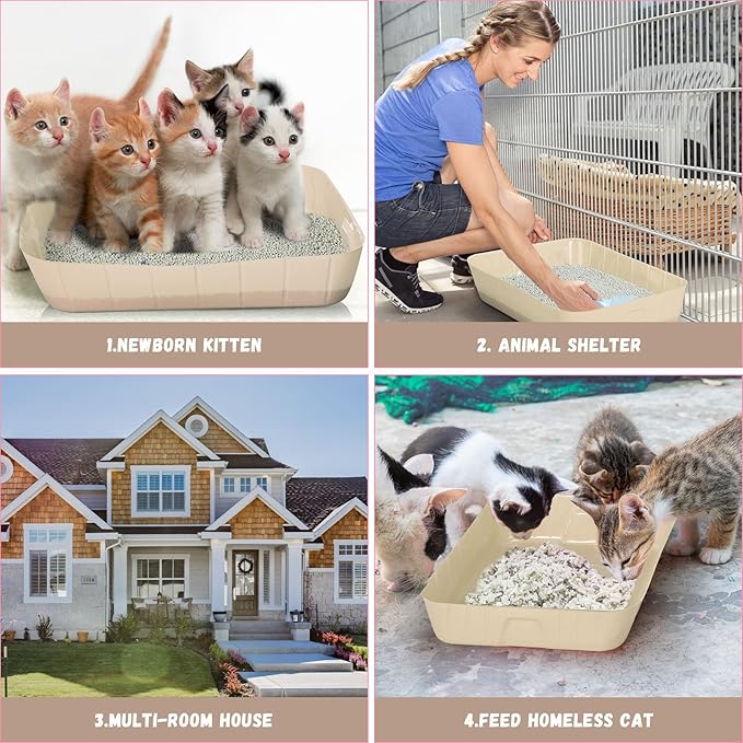Bokon 25 Pcs Disposable Litter Boxes for Cats Plastic Cat Litter Tray Large Kitten Pan for Kitty Rabbit Guinea Pig Hamster Pets Supplies Travel Home Toilet, 15.7 x 11.8 x 3 Inches(Beige)