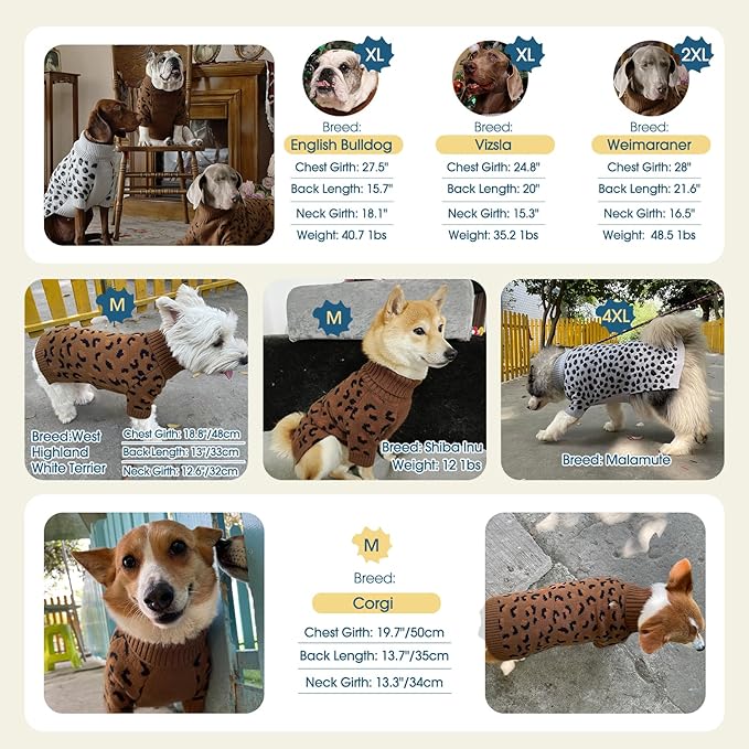 ROZKITCH Thick Knitted Dog Sweater for Medium and Large Dogs, Turtleneck Pullover, Warm Coat for Labs, Retrievers, and Shepherds Khaki M