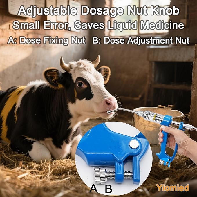 30ML Veterinary Metal Feeding Gun, Continuous Drench Gun Dosing Device Veterinary Adjustable Medicine Dispenser Husbandry Autonomous Feeding Tool, for Pig Cow, Sheep, Horse (Blue, 30ML+Kettle)