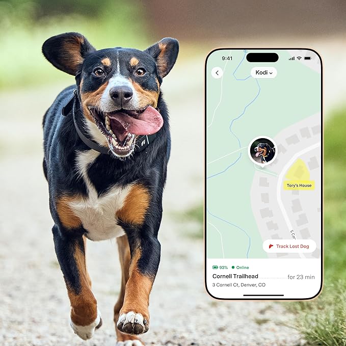 New Fi Series 3+ Smart Dog Tracker Collar – AI GPS for Dogs, Health & Behavior Monitor, Virtual Fence, Escape Alerts, Waterproof, Apple Watch Compatible 12Mo Membership Included