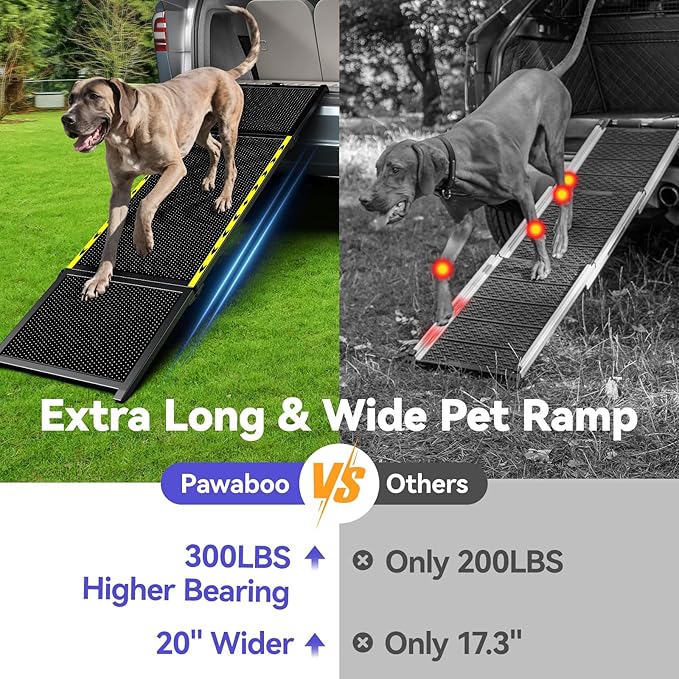 74'' L & 20'' W Longest Dog Ramp for Car - Extra Wide Portable Pet Dog Ramps for Large Dogs, Dogs Cars Ramp for Car SUV/Truck/RV/Bed, Lightweight Ramps with Non-Slip Mesh Up to 300LBS, Black