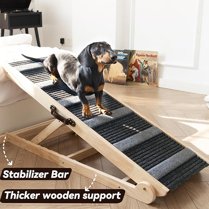 Dog Ramp for Bed, Dog Bed Ramp Grey, Dog Ramp for Car Rugged, Pet Ramp for Bed, Folding Portable Wooden Pet Ramps, for Small & Large Dogs & Cats
