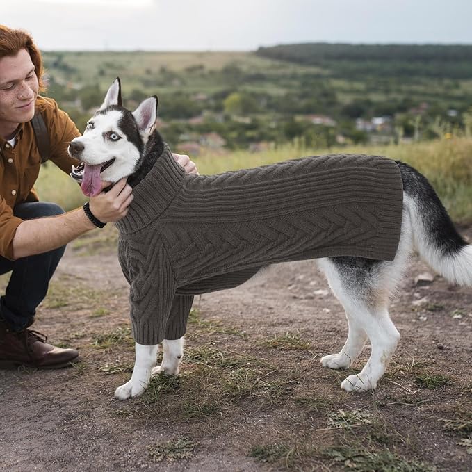 ASENKU Dog Sweater, Dog Sweaters for Medium Dogs, Warm Pullover Doggie KnitTurtleneck Warm Clothes for French Bulldog, Boston Terrier（Dark Grey, M）