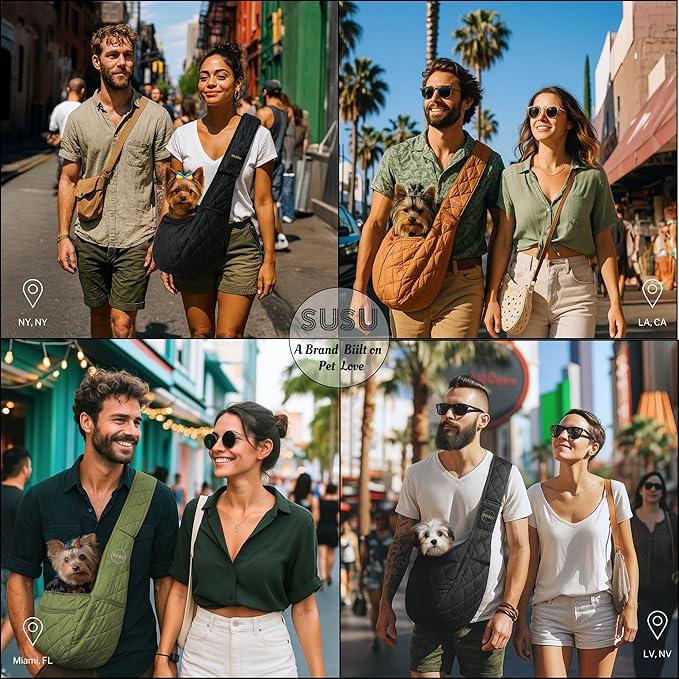 Small Dog Carrier Sling – Olive Green Hands‑Free 2‑in‑1 Sling & Handheld Carrier for Dogs up to 10 lbs, Parachute‑Grade Rip‑Stop Nylon, 4″ Padded Strap, Safety Tether & Pockets