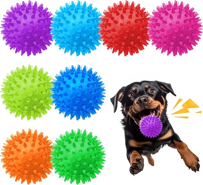 8 Pack 2.5” Squeaky Dog Balls for Small and Medium Dogs, Spiky Balls for Teething Puppies