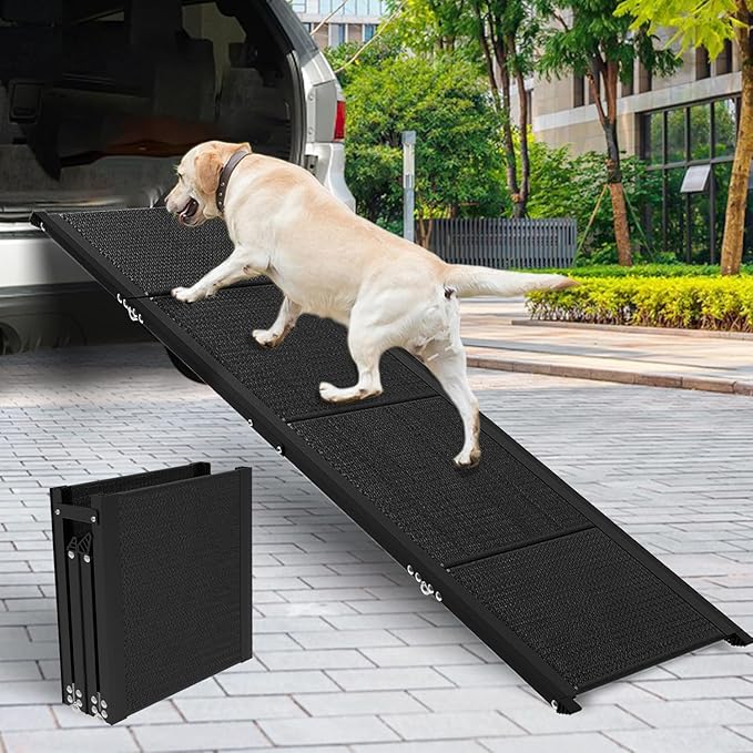 Dog Car Ramp for Large Dogs, Foldable Dog Steps Aluminum Dog Ramps, Dog Stairs with Nonslip Surface for High Beds, Trucks, Cars and SUV, Supports up to 240 lbs (67'' L x 17'' W)