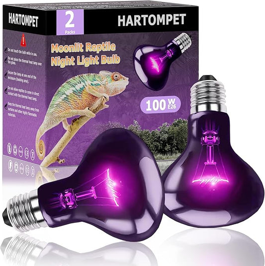 100W Reptile Night Light Bulb - UVA Heat Lamp - Simulates Natural Moonlight, Purple Basking Lamp for Bearded Dragons, Lizards, Chameleons and Amphibians - Ideal for Reptile Aquariums & Tanks