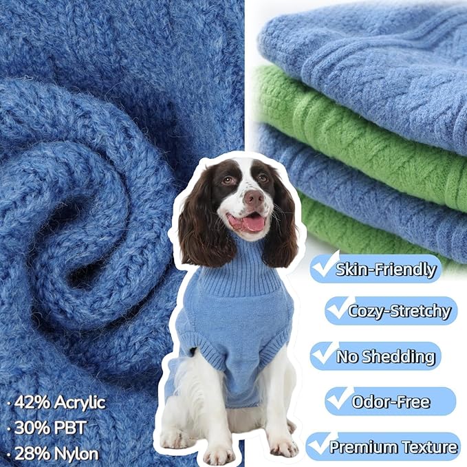 Tiny Thermal Small Dog Sweaters, Classic Cable Knit Fall Sweater for Small Dogs Female, Sweater for Puppy Male, Warm Turtleneck Winter Clothes for Chihuahua, Cute Coat for Teacup Boy Girl(Blue, XS)