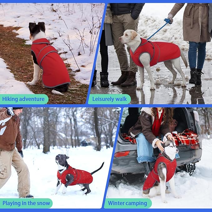 MIGOHI Reflective Waterproof Windproof Dog Coat - Warm Jacket Reversible Stormguard Winter Vest for Small to Large Dogs (Red, XL)