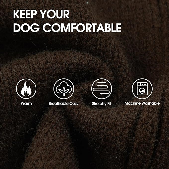 IECOii XXL Dog Sweater,Thermal Knit Big Dog Sweater with Sleeve,Pet Turtleneck Doggy Sweatshirt for Extra Large Dogs Boy Girl,Stretchy Large Dogs Cold Weather Outfit Pitbull Clothes,(Brown,XXL)