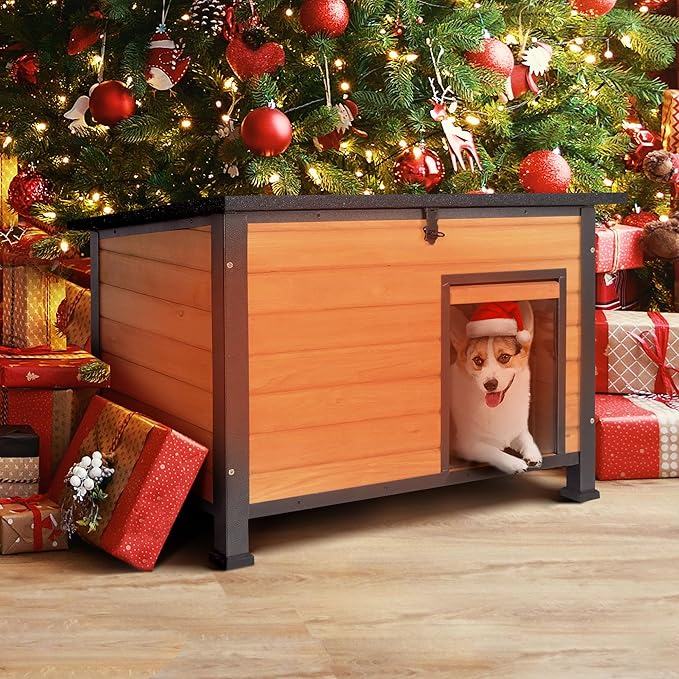 Dog House Outdoor Insulated with Prevent Chewing Iron Frame, Insulated cat House Outdoor Removable Floor and Open Roof for Dogs,Cat,Rabbits and Small Animals