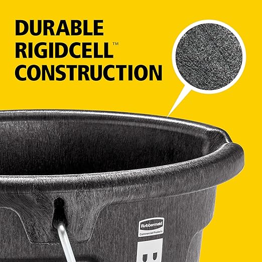Rubbermaid Commercial Products Brute 5-Gallon 3-in-1 Flat-Back Feed Bucket with Hook-Hang-Carry Handle, RigidCell Strength, Pour Spout, USA Made for Horse & Livestock