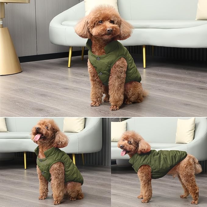 2 Layers Fleece Lined Warm Dog Jacket for Winter Cold Weather,Soft Windproof Large Dog Coat,Green XXL