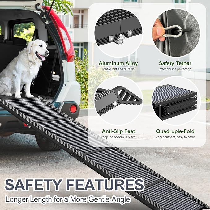 Dog Ramp for Car 63" Long & 17" Wide Portable Dog Ramps for Large Dogs with Non-Slip Rug Surface Dog Car Ramp for SUV Car & Truck, Folding Dog Ramp Up to 250LBS