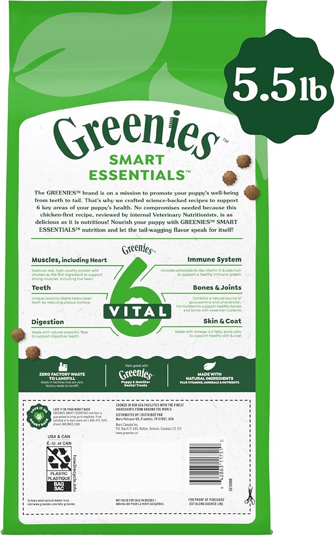 Greenies Smart Essentials Puppy High Protein Dry Dog Food Real Chicken & Brown Rice Recipe, 5.5 lb. Bag