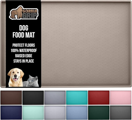 GORILLA GRIP 100% Waterproof Raised Edge BPA Free Silicone Pet Feeding Mat, Dog Cat Food Mats Contain Spills Protects Floors, Placemats for Cats and Dogs Water Bowl, Pets Accessories 32x24 Beige