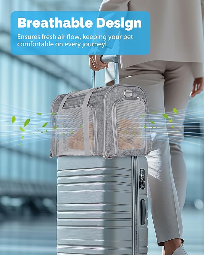 L&W BROS. Airline Approved Cat Carrier - Soft Sided Pet Travel Bag for Cats and Small Dogs Under 16 lbs TSA Approved Pet Carrier in Cabin (Gray)