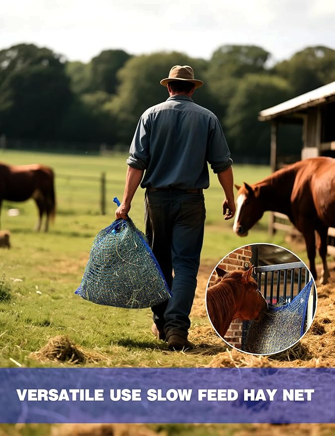 Harrison Howard Square Opening Slow Feed Hay Nets for Horses Large Capacity Horse Feed Bag Reduce Hay Waste Promote Healthy Digestion Blue 24 * 35''