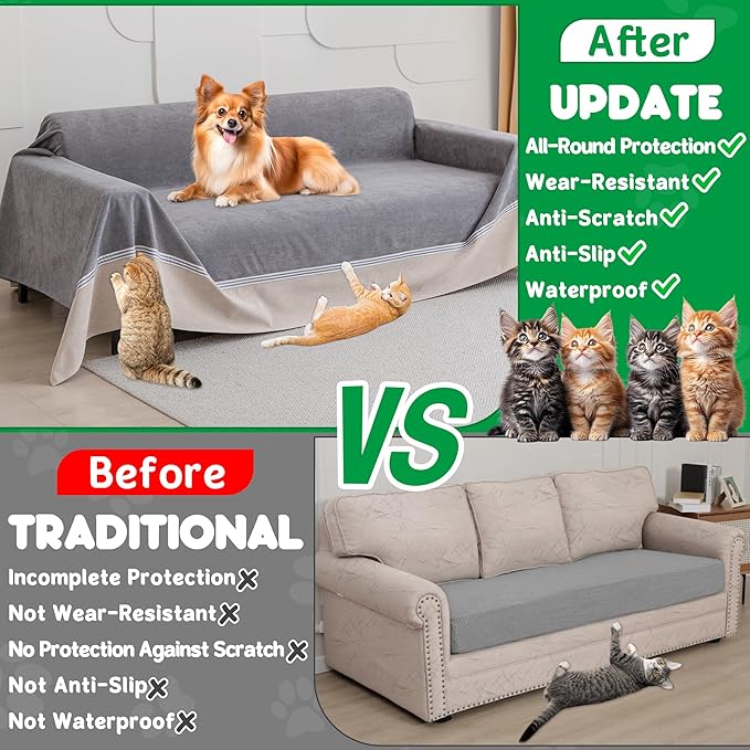 Cat Scratch Furniture Protector - Anti-Slip, Waterproof Sofa Cover to Keep Cats Off, Pet-Friendly Couch Protectors for 3 Cushion Couch, Anti-Scratch Couch Cover for Pets and Kids 134"X91"Dark Gray