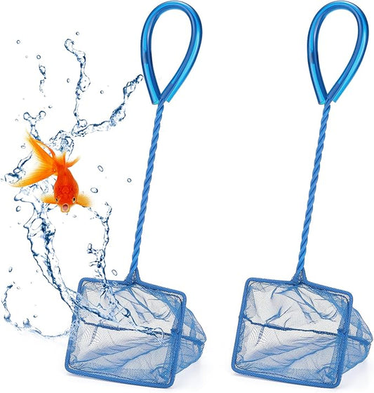 Mogoko 2 Pack Aquarium Net Fish Net, Small Net, Multi-Size Fine Mesh Aquarium Net with Long Plastic Handle for Fish Tank