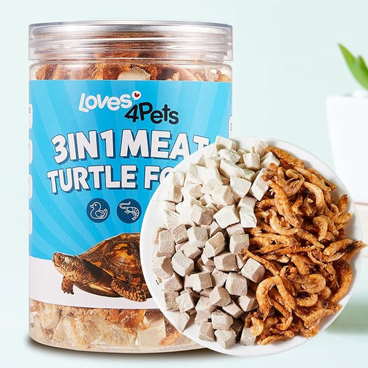 Turtle Food - Natural Freeze-Dried Chicken, Duck and Antarctic Krill – 3 in 1 Premium Treats for Reptiles, Cats & Dogs – Human-Grade Real Meat