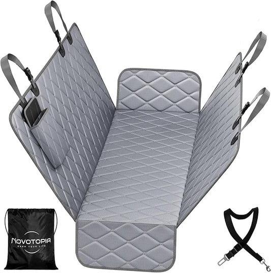 Dog Car Seat Cover for Back Seat 100% Waterproof, Long-Lasting and Soft Nonslip Backseat Dog Cover for Cars, SUVs and Trucks (Grey, Standard (54" W x 59" L))