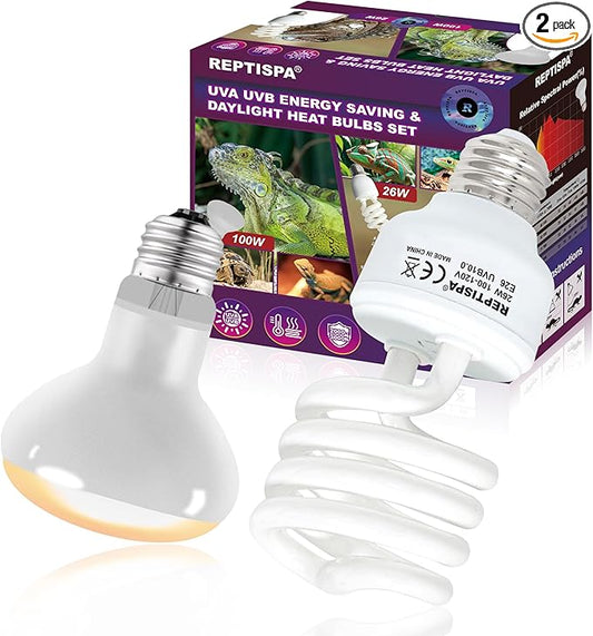 Heat Lamp Combo, 100W UVA Daylight Reptile Heat Lamp Bulb and 26W Desert 10.0 UVB Light for Reptiles, Energy Saving UVB Bulb, Infrared Light Basking Light for Bearded Dragon, Turtle and Lizard