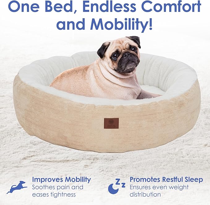 AMERICAN KENNEL CLUB 23" Mason Fabric Round Pet Bed - Stylish Washable Dog Bed with Non-Slip Bottom, Plush Sleeping Surface - for Cats, Small Breeds