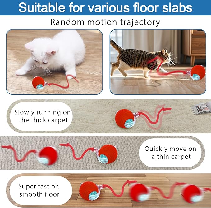 Interactive cat Toys for Indoor Cats, Speedy Tail 3.0 Cat Toy, Motion Activate cat Toy Ball，Automatic Toys for Bored Indoor Cats, Speedy Tail 2.0 Cat Toy, Rechargeabl (Red)