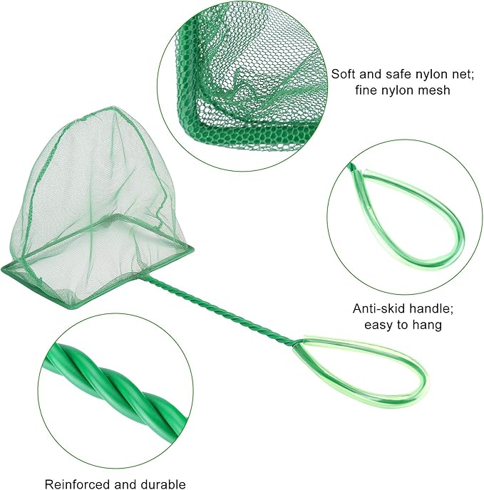 Mogoko 2 Pack Aquarium Net Fish Net, Small Net, Multi-Size Fine Mesh Aquarium Net with Long Plastic Handle for Fish Tank