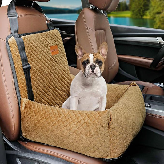 Dog Car Seat Pet Booster Seat Pet Travel Safety Car Seat,The Dog seat Made of Materials is Safe and Comfortable, and can be Disassembled for Easy Cleaning (Brown)