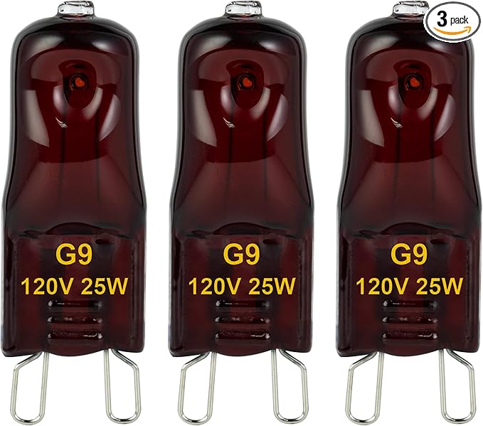 G9 Heat Lamp Bulbs for Reptile,Night Red, Mini Halogen Bulb 25W, Infrared Reptile Heat Lamp for Bearded Dragon Gecko Turtle Lizard, Pack of 3