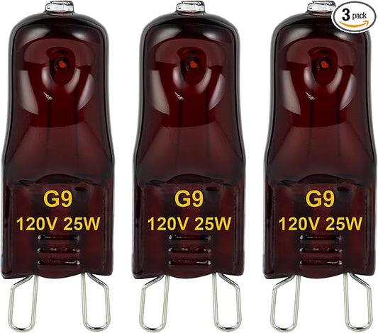 G9 Heat Lamp Bulbs for Reptile,Night Red, Mini Halogen Bulb 25W, Infrared Reptile Heat Lamp for Bearded Dragon Gecko Turtle Lizard, Pack of 3