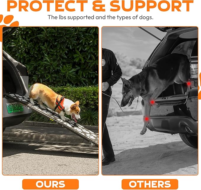 Dog Ramp for Car – Portable Folding Aluminum Pet Ramp with Non-Slip Paw Print Surface – Extra Wide Portable Ramp for Large, Small & Senior Dogs to Get in Cars, SUVs, Trucks & Beds- 71" Long & 17" Wide