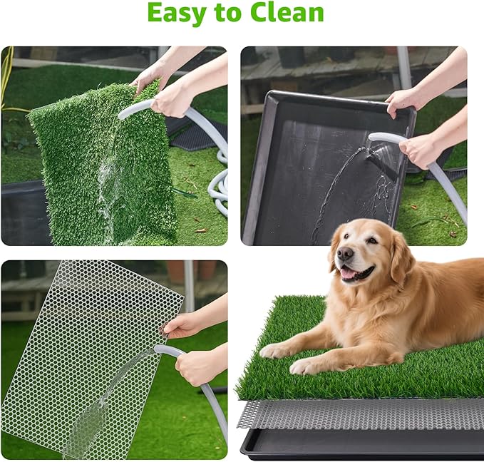 LOOBANI 41x27in Large Dog Litter Box: Dog Grass Pad with Tray with 2×Artificial Grass Pads + 1×Drainage Grate - Quickly Absorbent Portable Patio Potty for Balcony Apartment Indoor Outdoor Use