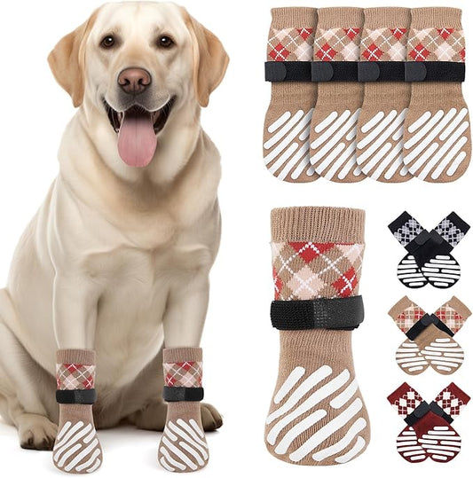 LOOBANI Dog Socks to Prevent Licking Paws - Dog Socks for Hardwood Floors Anti Slip for Traction Control - Dog Grippy Socks for Senior Dog Small Medium Large Dogs on Tile Floors, Caramel XXL