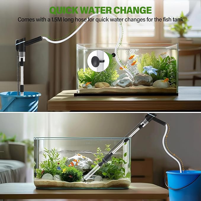 Aquarium Vacuum Gravel Cleaner,24W Electric Fish Tank Cleaning Tools,Multifunctional Fish Tank Gravel Cleaner Vacuum for Water Changer Wash Sand Circulation (Black)