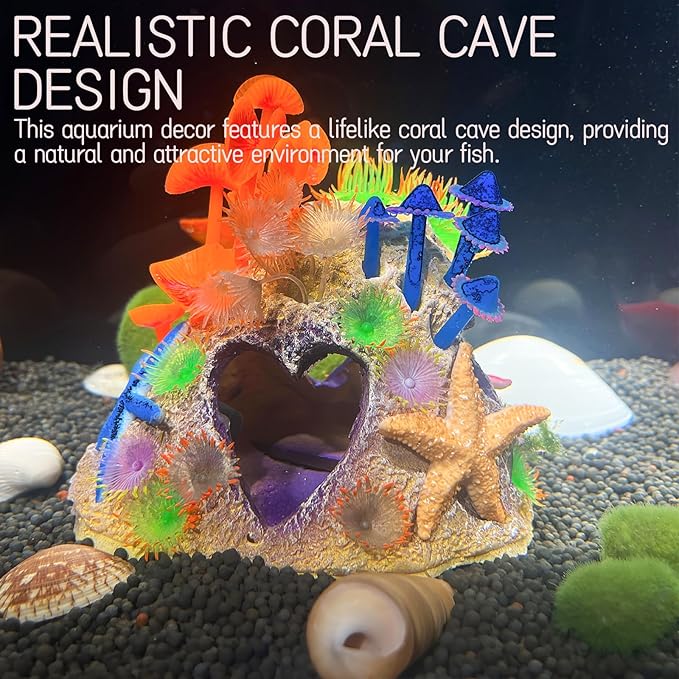 Colourful Coral Cave Fish Tank Rock Decor - Resin Aquarium Plant Ornament for Betta Fish, Shrimp, and Goldfish Tanks (color2)