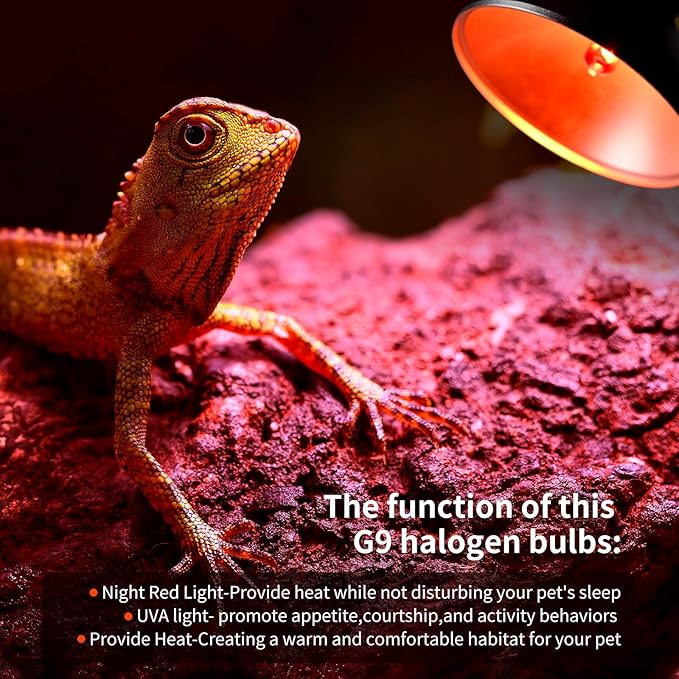 G9 Red Heat Lamp Bulbs for Reptiles 50W 4Pack,Mini Night Halogen Light Bulbs,Dimmable Infrared Heat Light for Tortoise,Turtle,Gecko,Bearded Dragon,Lizard Tank