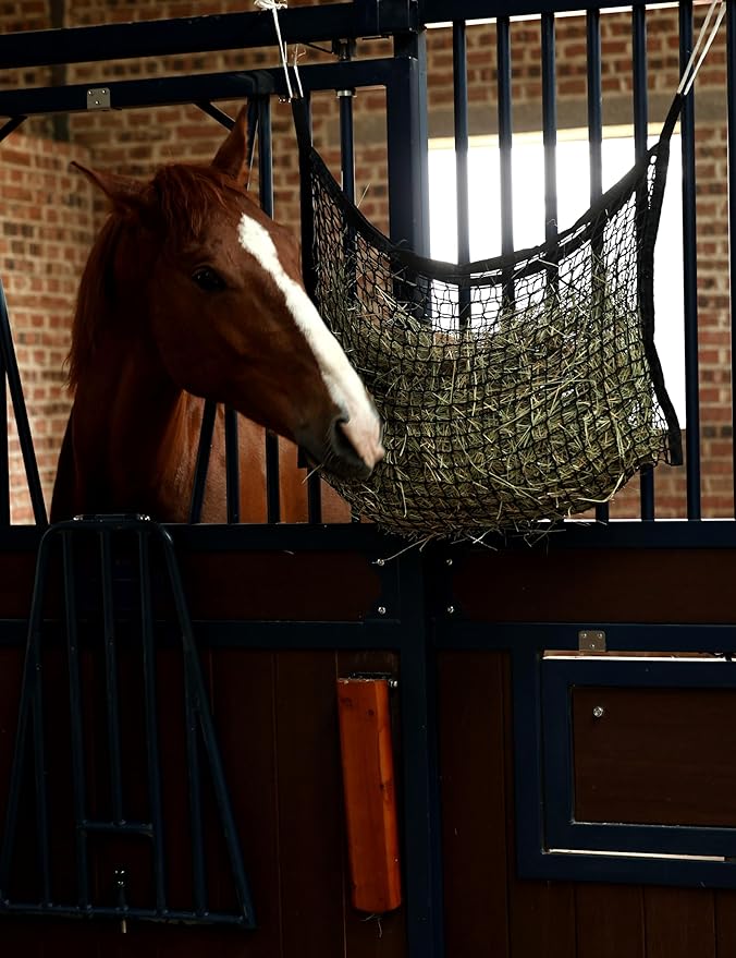Harrison Howard Square Opening Slow Feed Hay Nets for Horses Large Capacity Horse Feed Bag Reduce Hay Waste Promote Healthy Digestion Black 35 * 31''